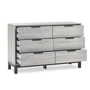 Julian Bowen Bali 6 Drawer Wide Chest – Grey Oak Industrial Chest of Drawers with Black Handles & Legs - Sleek Furniture