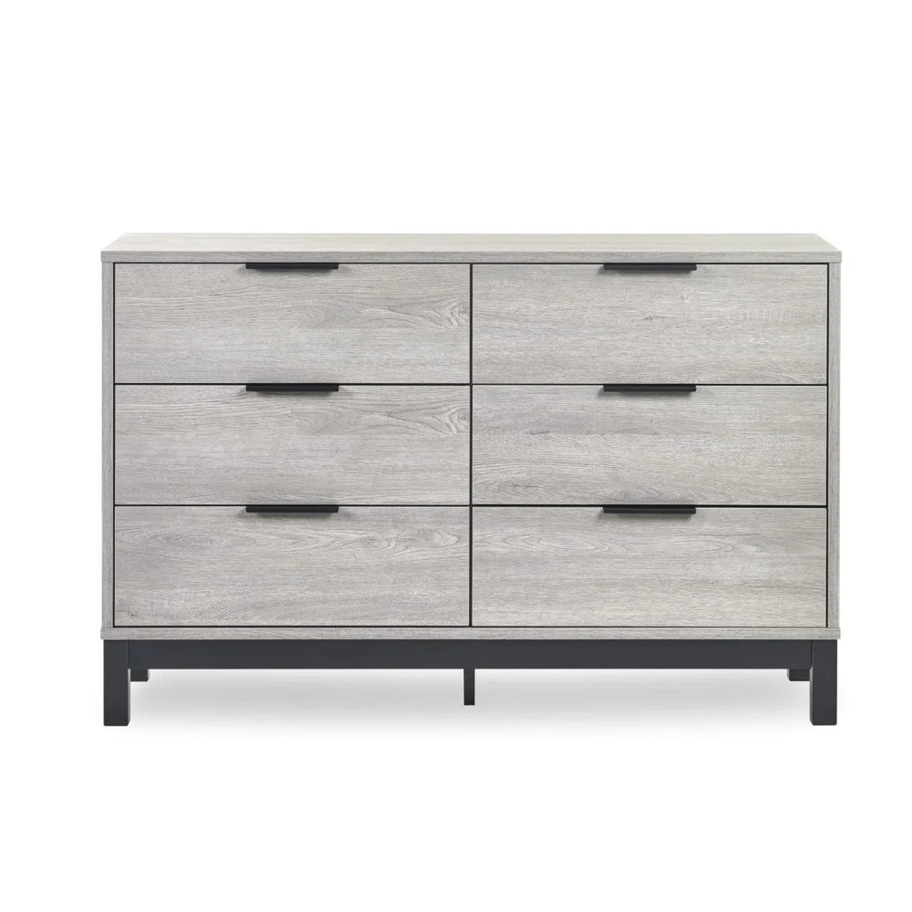Julian Bowen Bali 6 Drawer Wide Chest – Grey Oak Industrial Chest of Drawers with Black Handles & Legs - Sleek Furniture