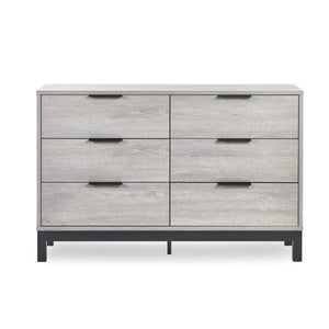 Julian Bowen Bali 6 Drawer Wide Chest – Grey Oak Industrial Chest of Drawers with Black Handles & Legs - Sleek Furniture