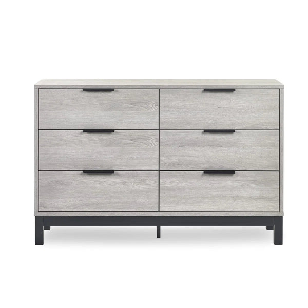 Julian Bowen Bali 6 Drawer Wide Chest – Grey Oak Industrial Chest of Drawers with Black Handles & Legs - Sleek Furniture