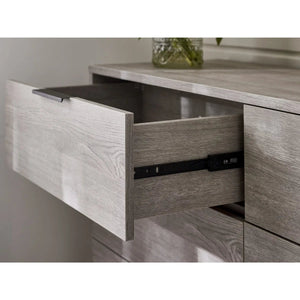 Julian Bowen Bali 6 Drawer Wide Chest – Grey Oak Industrial Chest of Drawers with Black Handles & Legs - Sleek Furniture