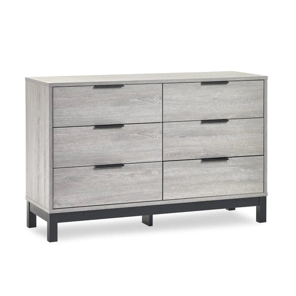 Julian Bowen Bali 6 Drawer Wide Chest – Grey Oak Industrial Chest of Drawers with Black Handles & Legs - Sleek Furniture