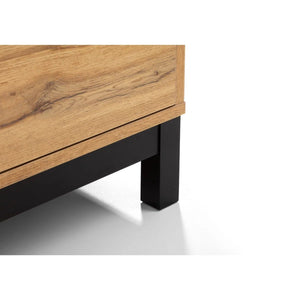 Julian Bowen Bali 6 Drawer Wide Chest of Drawers in Oak Effect with Black Legs & Rattan Drawer Fronts | Industrial Bedroom Storage Cabinet - Sleek Furniture