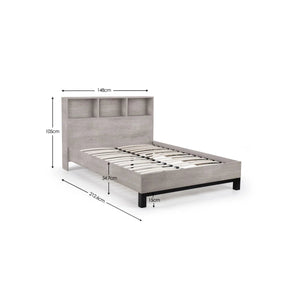 Julian Bowen Bali Grey Oak Bookcase Headboard Bed Frame 135cm Double with Storage Shelves & Black Metal Legs - Sleek Furniture