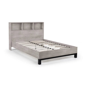 Julian Bowen Bali Grey Oak Bookcase Headboard Bed Frame with Storage – 90cm Single - Sleek Furniture