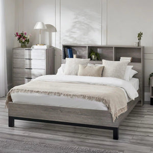 Julian Bowen Bali Grey Oak Bookcase Headboard Bed Frame with Storage – 90cm Single - Sleek Furniture