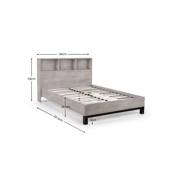 Julian Bowen Bali Grey Oak Bookcase Headboard Bed Frame with Storage Shelves & Industrial Design - Sleek Furniture