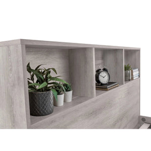 Julian Bowen Bali Grey Oak Bookcase Headboard Bed Frame with Storage Shelves & Industrial Design - Sleek Furniture