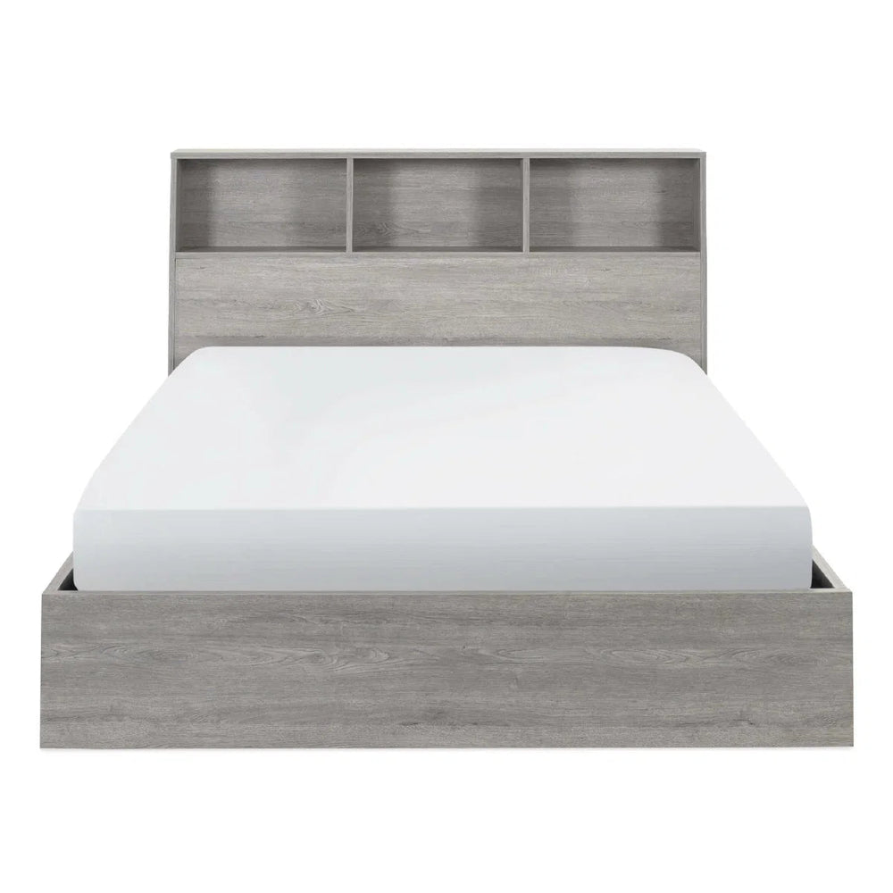Julian Bowen Bali Grey Oak Ottoman Storage Bed with Bookcase Headboard & Gas Lift Storage – Single Bed Frame - Sleek Furniture