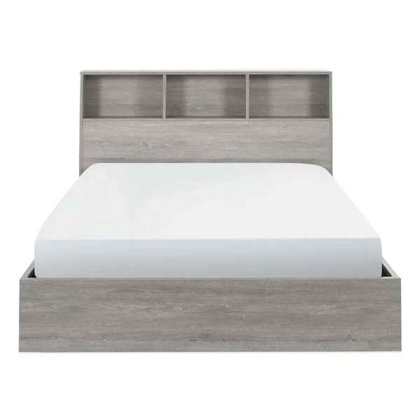 Julian Bowen Bali Grey Oak Ottoman Storage Bed with Bookcase Headboard & Gas Lift Storage – Single Bed Frame - Sleek Furniture