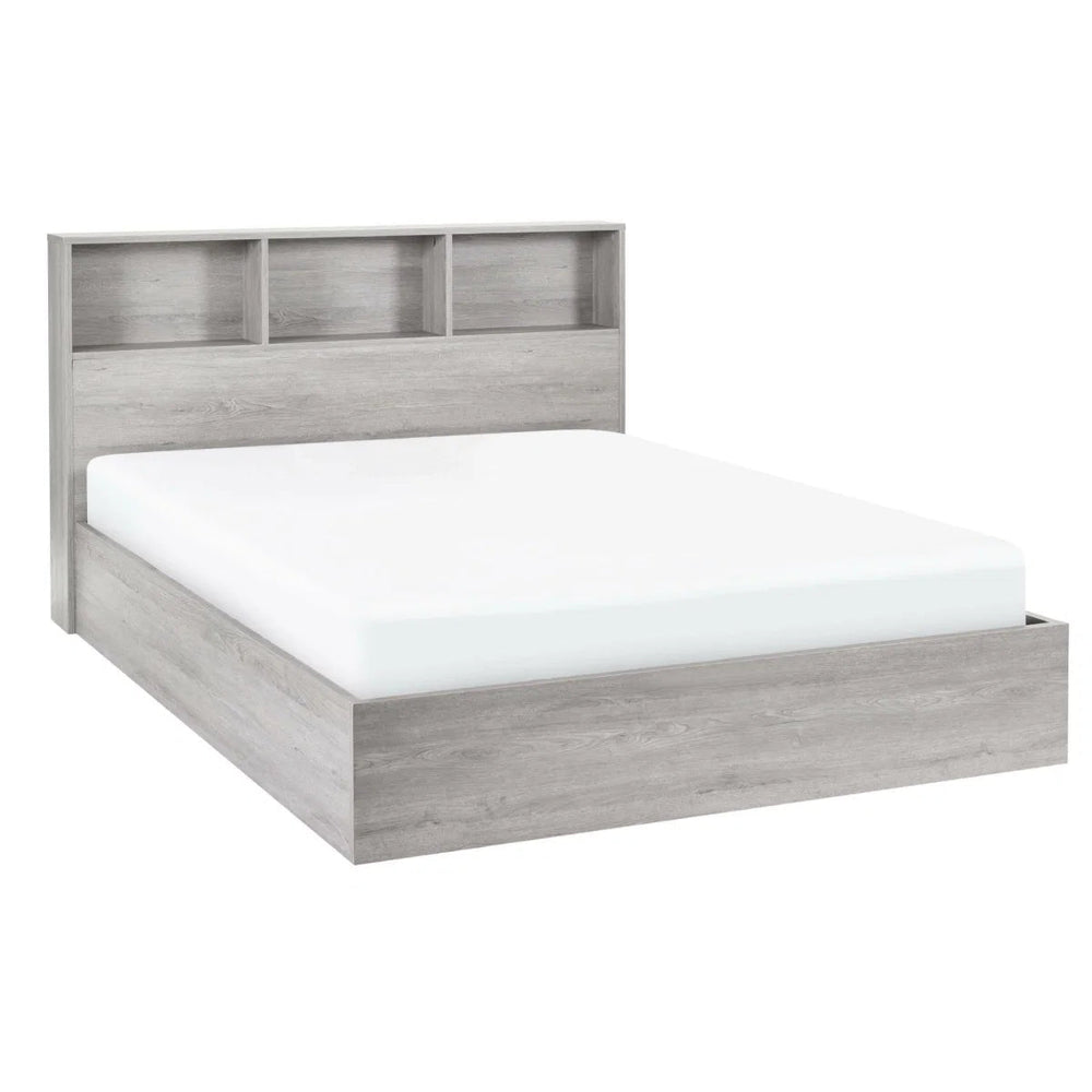 Julian Bowen Bali Grey Oak Ottoman Storage Bed with Bookcase Headboard & Gas Lift Storage – Single Bed Frame - Sleek Furniture