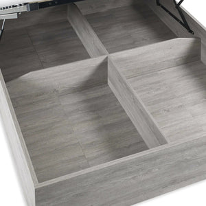 Julian Bowen Bali Grey Oak Ottoman Storage Bed with Bookcase Headboard & Gas Lift Storage – Single Bed Frame - Sleek Furniture