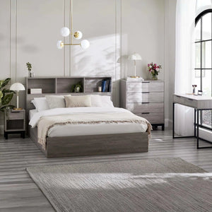 Julian Bowen Bali Grey Oak Ottoman Storage Bed with Bookcase Headboard & Gas Lift Storage – Single Bed Frame - Sleek Furniture