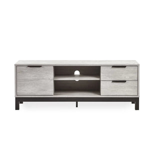 Julian Bowen Bali Grey Oak TV Unit with Cupboard, 2 Drawers & Open Shelving | Industrial Entertainment Stand - Sleek Furniture