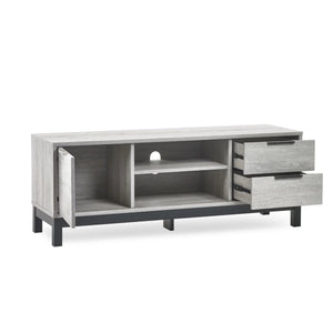 Julian Bowen Bali Grey Oak TV Unit with Cupboard, 2 Drawers & Open Shelving | Industrial Entertainment Stand - Sleek Furniture
