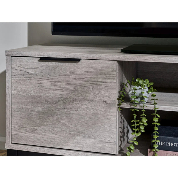Julian Bowen Bali Grey Oak TV Unit with Cupboard, 2 Drawers & Open Shelving | Industrial Entertainment Stand - Sleek Furniture
