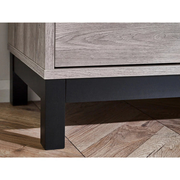 Julian Bowen Bali Grey Oak TV Unit with Cupboard, 2 Drawers & Open Shelving | Industrial Entertainment Stand - Sleek Furniture