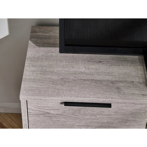Julian Bowen Bali Grey Oak TV Unit with Cupboard, 2 Drawers & Open Shelving | Industrial Entertainment Stand - Sleek Furniture