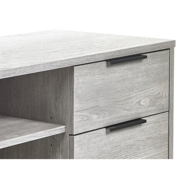 Julian Bowen Bali Grey Oak TV Unit with Cupboard, 2 Drawers & Open Shelving | Industrial Entertainment Stand - Sleek Furniture