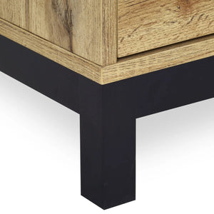 Julian Bowen Bali Oak TV Unit with Cupboard, 2 Drawers & Black Metal Legs - Sleek Furniture