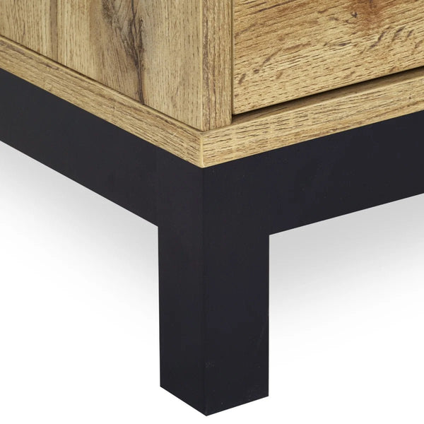 Julian Bowen Bali Oak TV Unit with Cupboard, 2 Drawers & Black Metal Legs - Sleek Furniture