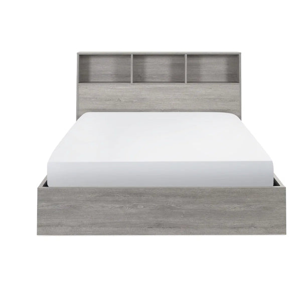 Julian Bowen Bali Ottoman Storage Bed with Bookcase Headboard - Grey Oak Finish - Sleek Furniture