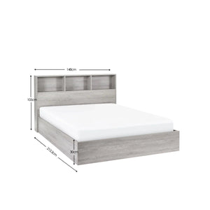 Julian Bowen Bali Ottoman Storage Bed with Bookcase Headboard - Grey Oak Finish - Sleek Furniture