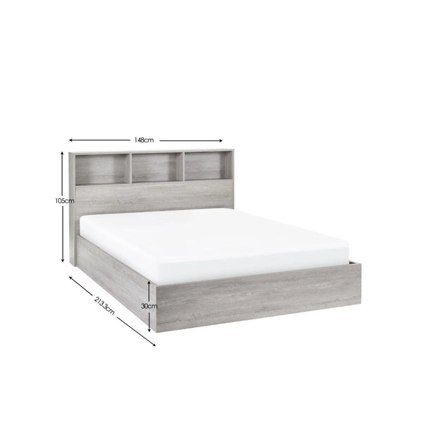 Julian Bowen Bali Ottoman Storage Bed with Bookcase Headboard - Grey Oak Finish - Sleek Furniture
