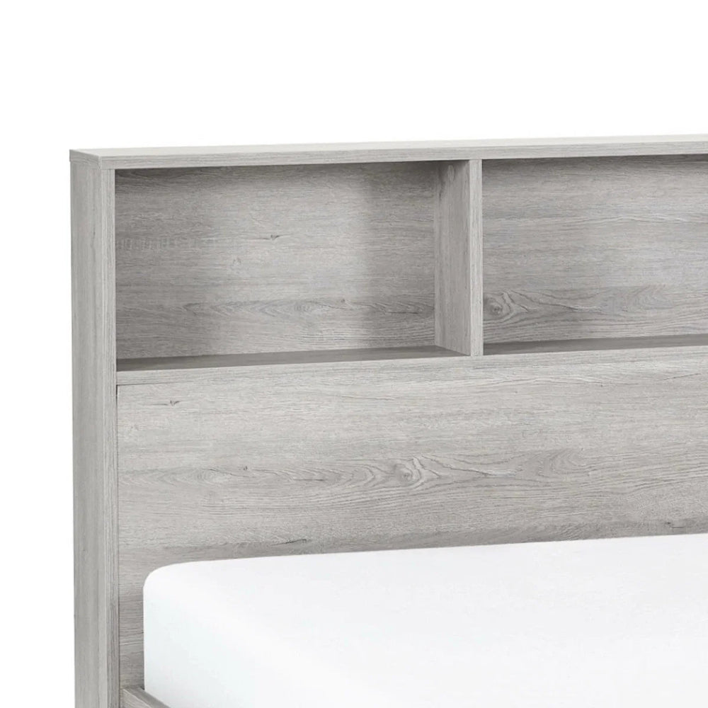 Julian Bowen Bali Ottoman Storage Bed with Bookcase Headboard - Grey Oak Finish - Sleek Furniture