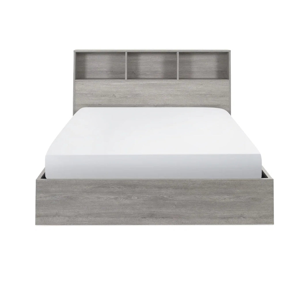 Julian Bowen Bali Ottoman Storage Bed with Bookcase Headboard - Grey Oak Wooden Lift-Up Storage Bed Frame - Sleek Furniture