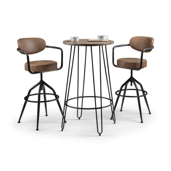 Julian Bowen Barbican Industrial Adjustable Faux Leather Barstool – Brown & Black Metal Swivel Kitchen Counter Stool - Sleek Furniture