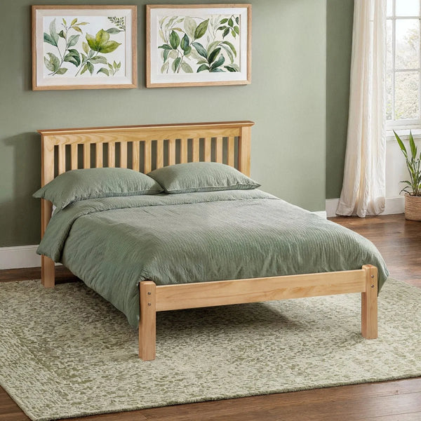 Julian Bowen Barcelona 150cm Small Double Antique Pine Low Foot End Bed Frame – Solid Pine Shaker Style Wooden Bed with Slatted Base - Sleek Furniture