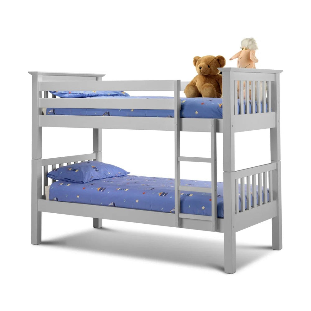 Julian Bowen Barcelona Dove Grey Wooden Bunk Bed with Solid Pine Slats & Safety Guard Rails - Sleek Furniture