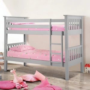 Julian Bowen Barcelona Dove Grey Wooden Bunk Bed with Solid Pine Slats & Safety Guard Rails - Sleek Furniture