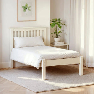 Julian Bowen Barcelona Low Foot End Bed Frame in Stone White – Solid Pine & MDF Wooden Shaker Style Bed with Slatted Base - Sleek Furniture