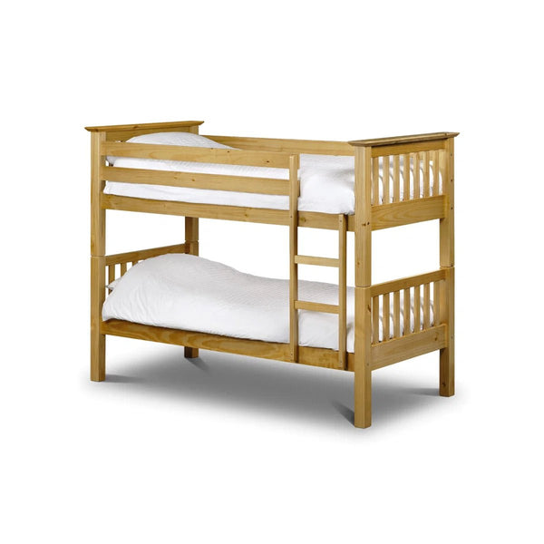 Julian Bowen Barcelona Solid Pine Wooden Bunk Bed Frame in Antique Lacquer Finish for Kids & Children's Bedrooms - Sleek Furniture