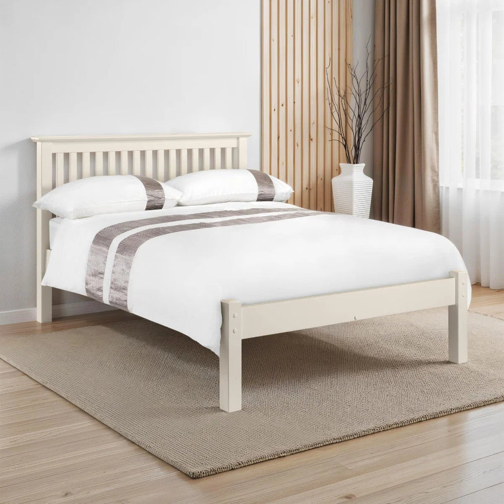 Julian Bowen Barcelona Stone White Shaker Wooden Bed Frame 120cm Small Double with Solid Pine Slatted Base - Sleek Furniture