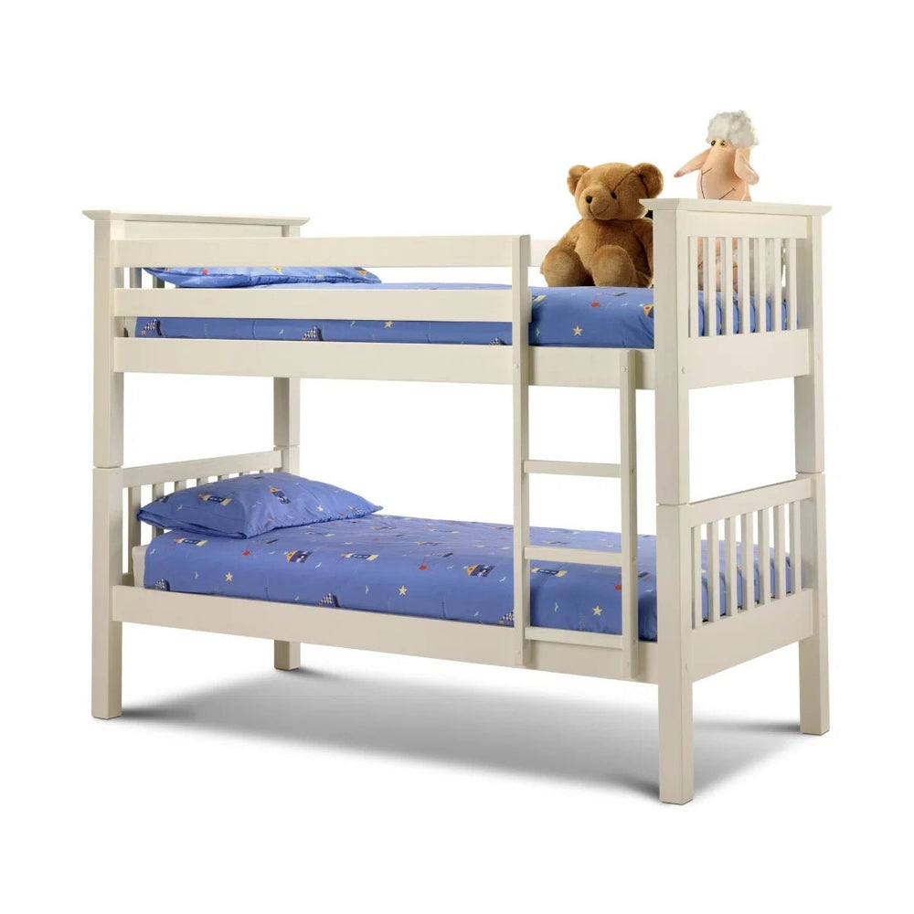 Julian Bowen Barcelona Stone White Wooden Bunk Bed Frame for Kids – Solid Pine & MDF, Space-Saving Twin Sleeper, White Lacquer Finish - Sleek Furniture