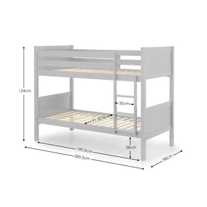 Julian Bowen Bella Wooden Bunk Bed – Solid Pine & MDF Frame, Space-Saving Design with Safety Rails & Ladder, White, Anthracite or Dove Grey - Sleek Furniture