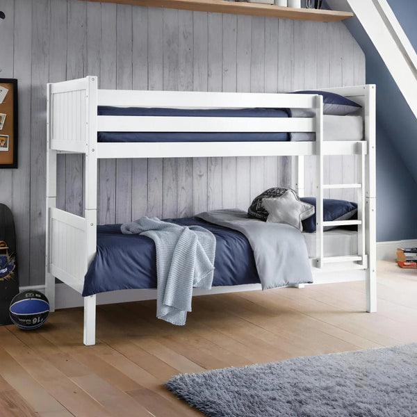 Julian Bowen Bella Wooden Bunk Bed with Panelled Headboards, Safety Rails & Ladder – White, Anthracite or Dove Grey - Sleek Furniture