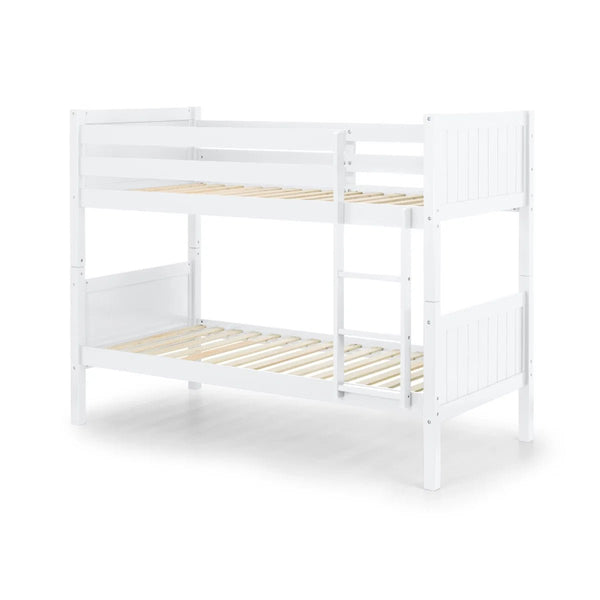 Julian Bowen Bella Wooden Bunk Bed with Panelled Headboards, Safety Rails & Ladder – White, Anthracite or Dove Grey - Sleek Furniture