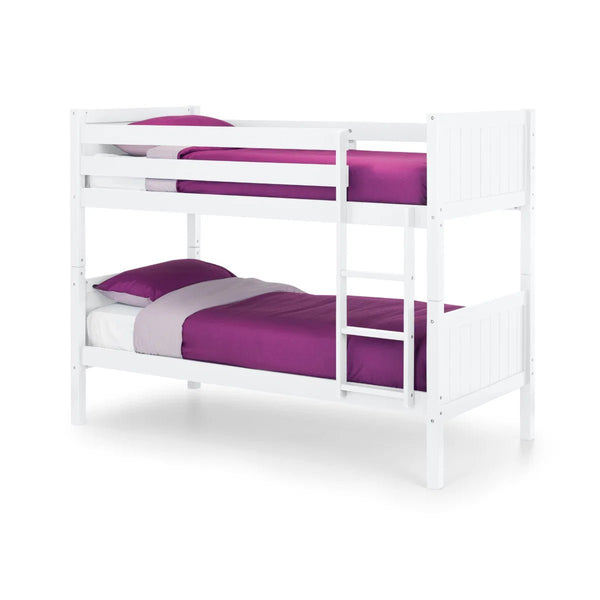 Julian Bowen Bella Wooden Bunk Bed with Panelled Headboards, Safety Rails & Ladder – White, Anthracite or Dove Grey - Sleek Furniture