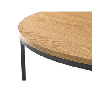 Julian Bowen Bellini Round Nesting Coffee Table Set of 2 – Oak Effect Top with Black Metal Frame | Industrial Space-Saving Living Room Tables - Sleek Furniture