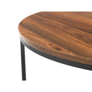Julian Bowen Bellini Round Nesting Coffee Table Set of 2 – Walnut Effect Tops with Black Metal Frame – Industrial Living Room Tables - Sleek Furniture