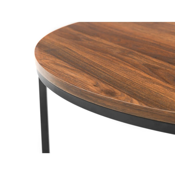 Julian Bowen Bellini Round Nesting Coffee Table Set of 2 – Walnut Effect Tops with Black Metal Frame – Industrial Living Room Tables - Sleek Furniture