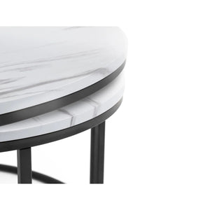 Julian Bowen Bellini Round Nesting Coffee Table Set of 2 – White Marble Effect Tops with Black Metal Frame | Modern Space-Saving Living Room Tables - Sleek Furniture
