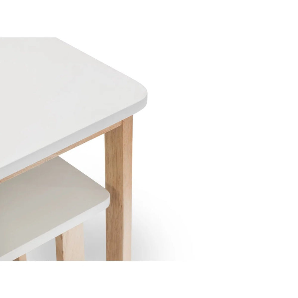 Julian Bowen Bergen Space Saving Folding Bar Table & 2 Stool Set – White & Natural Wooden Breakfast Dining Set - Sleek Furniture