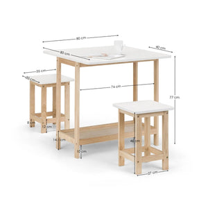 Julian Bowen Bergen Space Saving Folding Bar Table & 2 Stool Set – White & Natural Wooden Breakfast Dining Set - Sleek Furniture