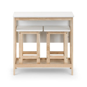 Julian Bowen Bergen Space Saving Folding Bar Table & 2 Stool Set – White & Natural Wooden Breakfast Dining Set - Sleek Furniture
