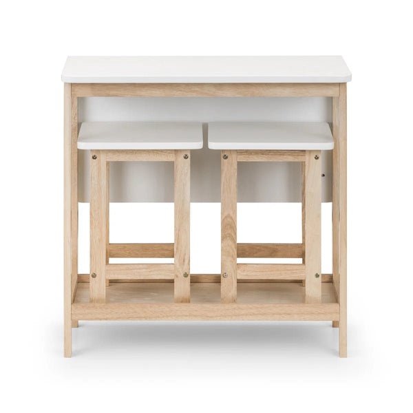 Julian Bowen Bergen Space Saving Folding Bar Table & 2 Stool Set – White & Natural Wooden Breakfast Dining Set - Sleek Furniture